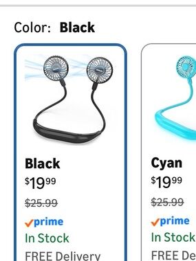 Portable Neck Fan - Black Personal Cooling Fan